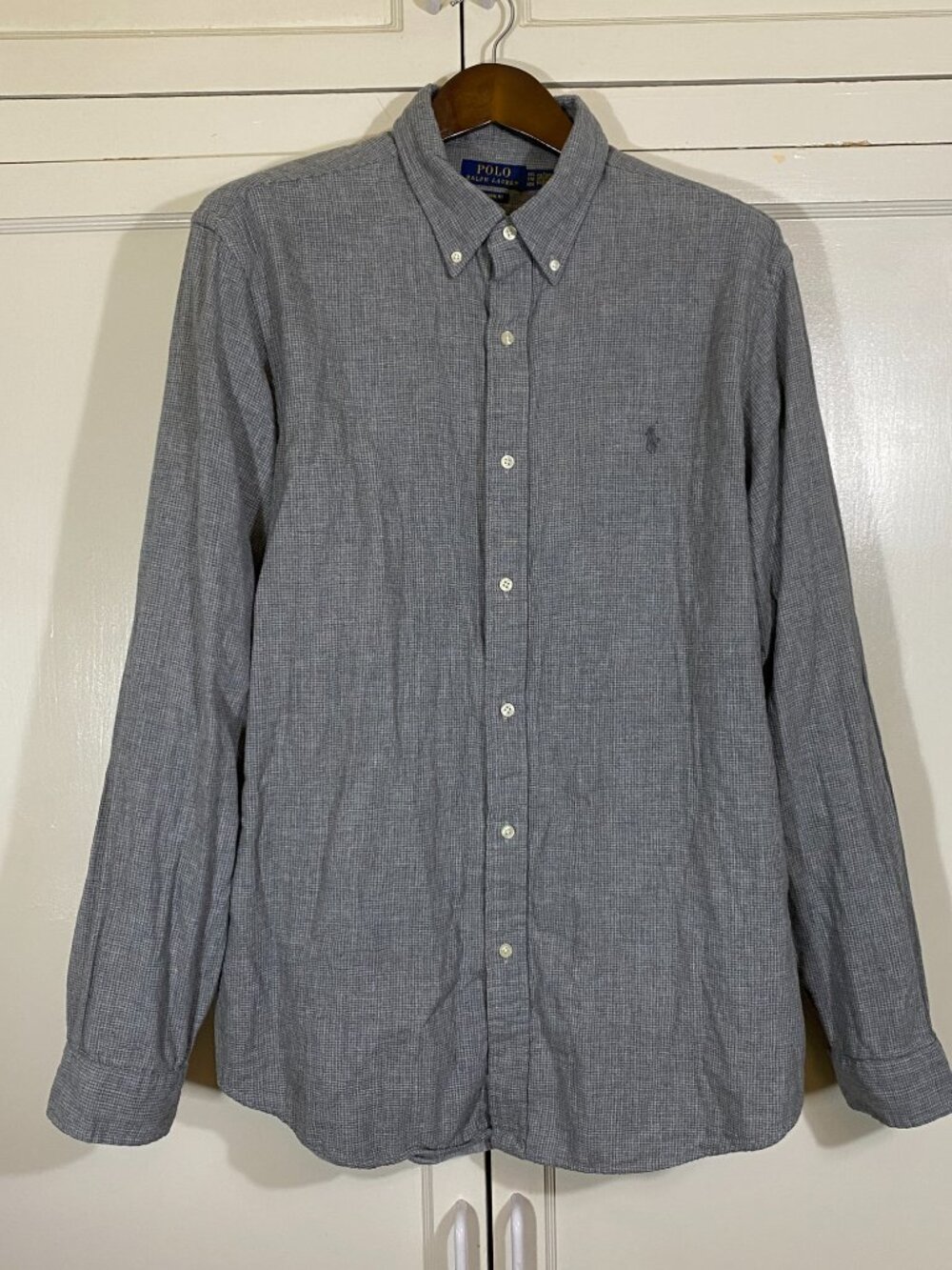 POLO RALPH LAUREN Classic Fit Button Down Shirt, Gray Mini-check Plaid Men's XXL